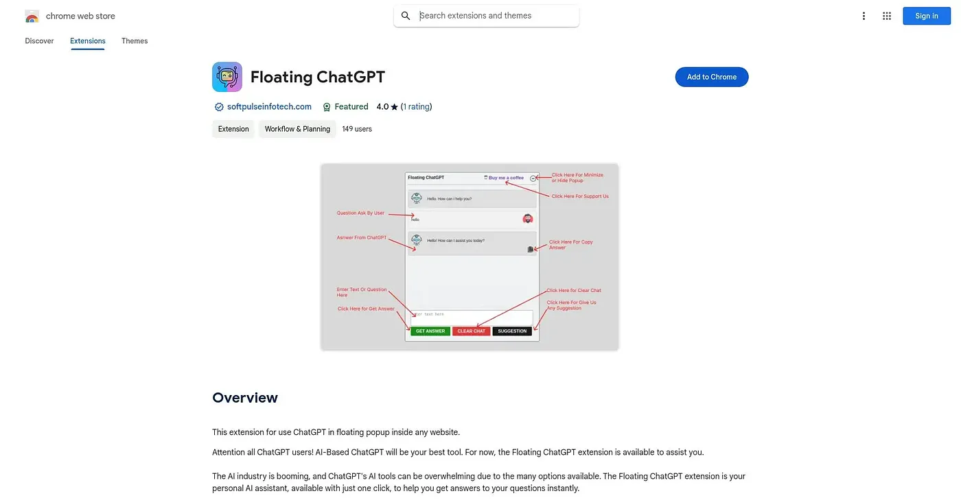 Screenshot of Floating ChatGPT