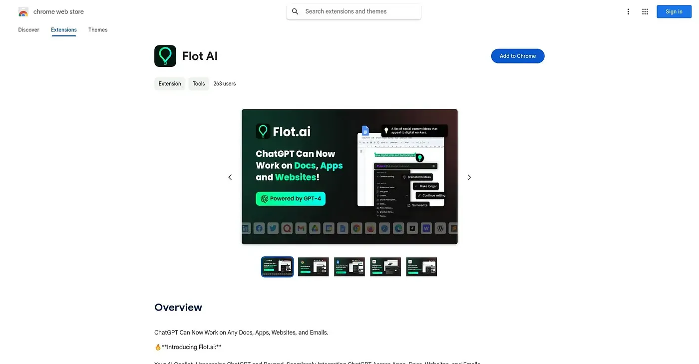 Screenshot of Flot AI Chrome Extension