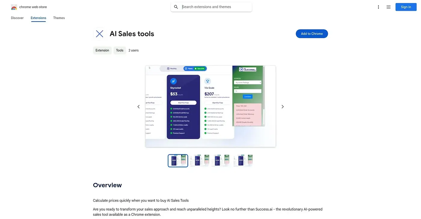Screenshot of AI Sales Tools Chrome Extension