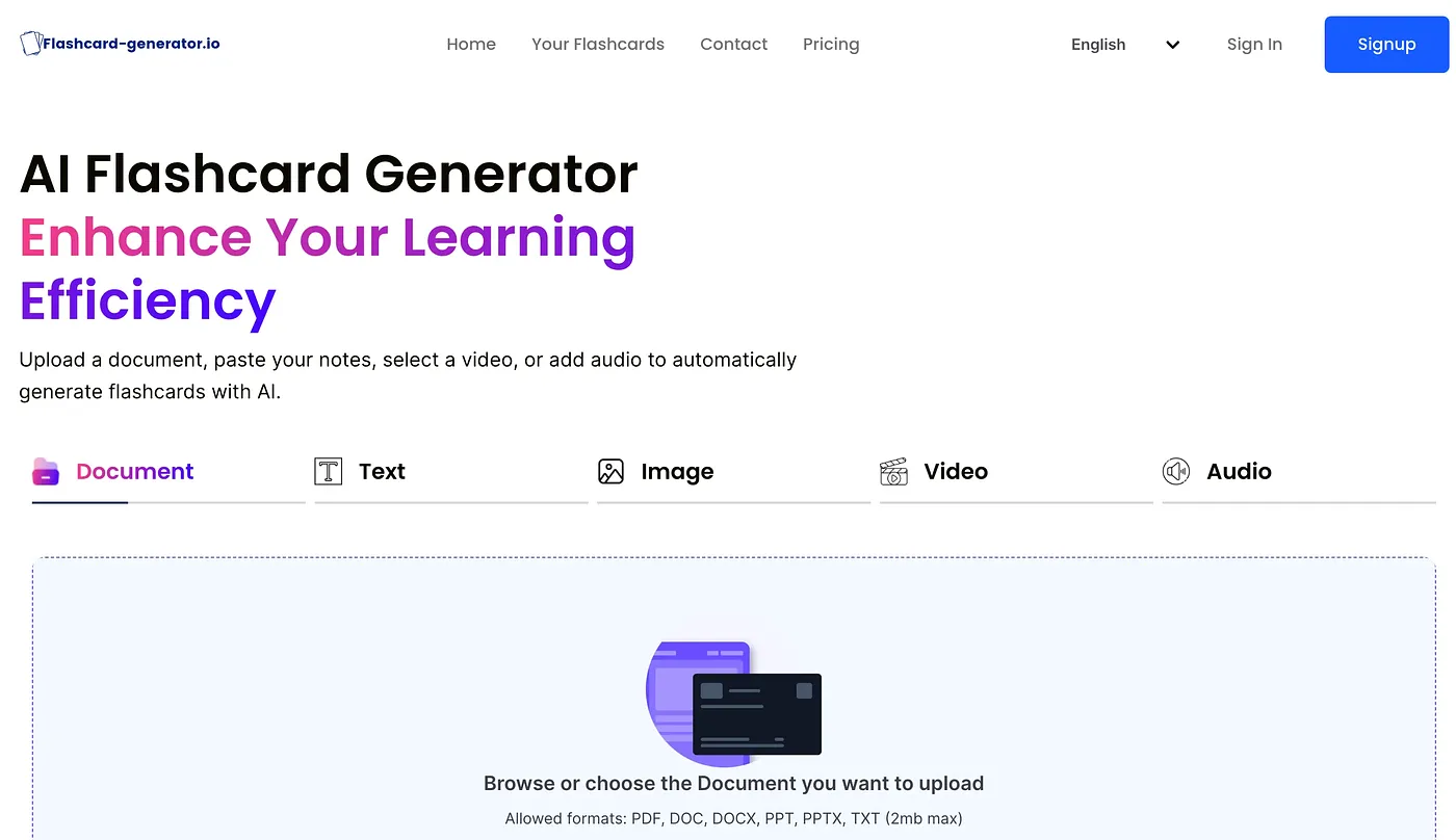 Screenshot of Flashcard Generator
