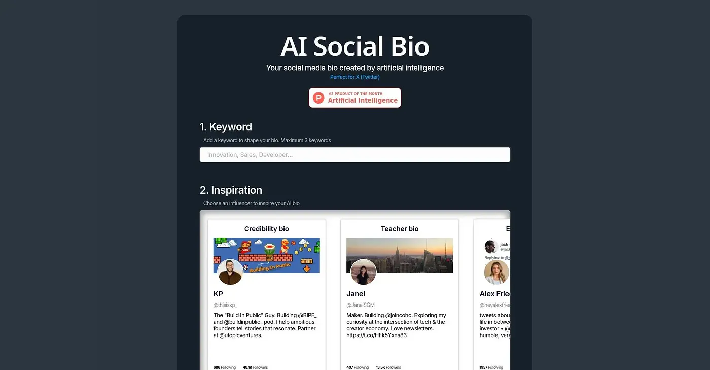 Screenshot of AI Social Bio