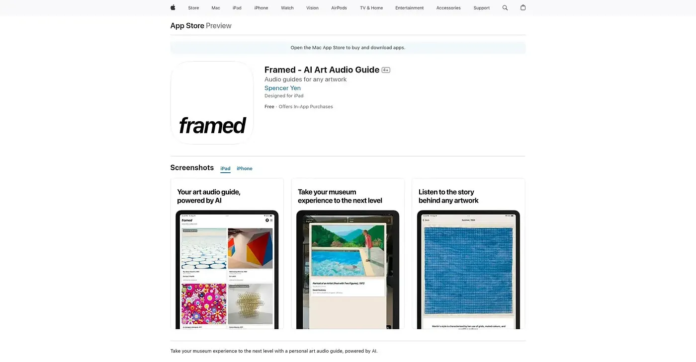 Screenshot of Framed - AI Art Audio Guide