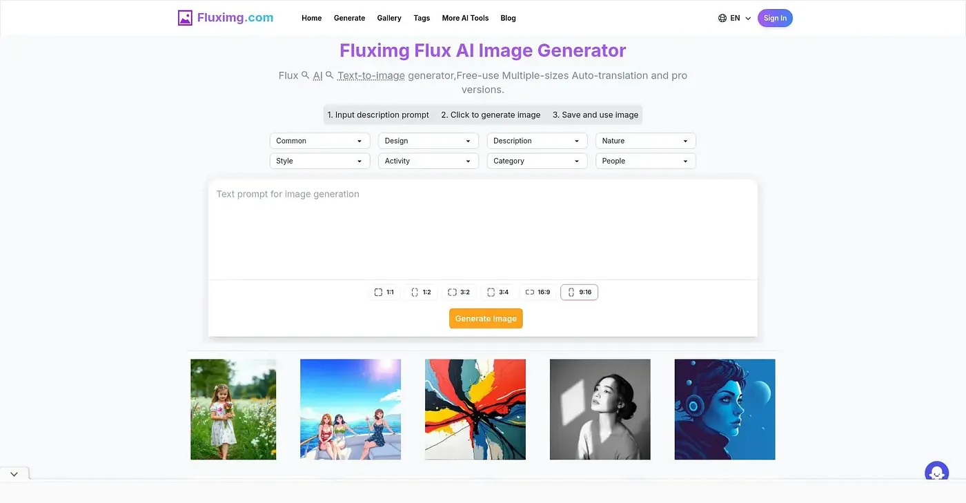 Screenshot of Flux AI Image Generator