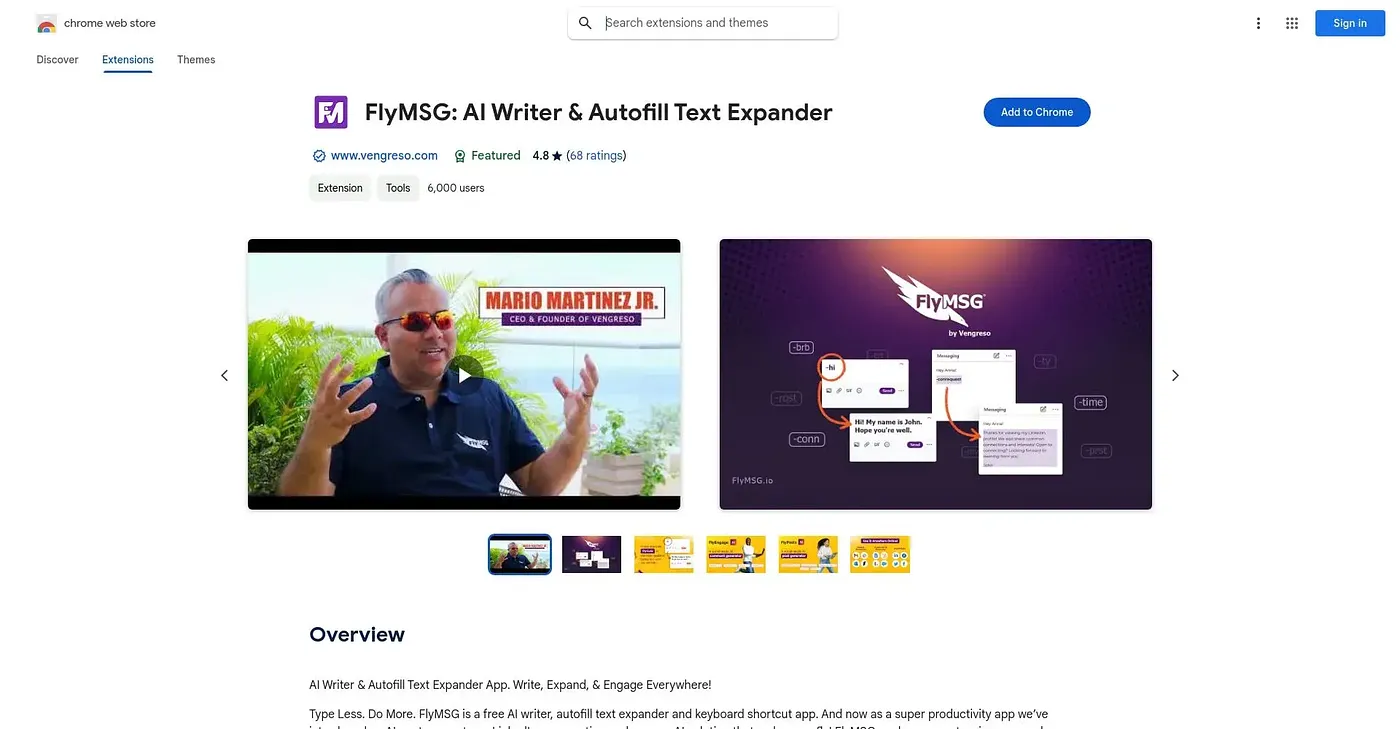Screenshot of FlyMSG AI Writer Autofill Chrome Extension
