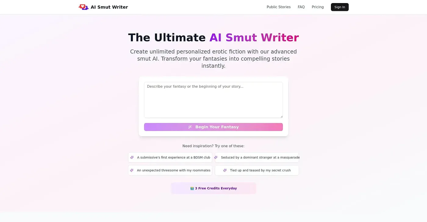 Screenshot of AI Smut Writer