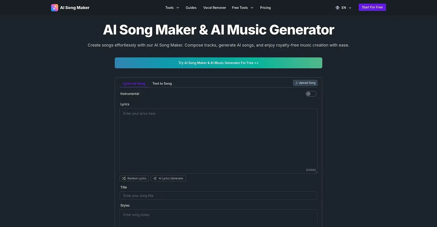 Screenshot of AI Song Maker
