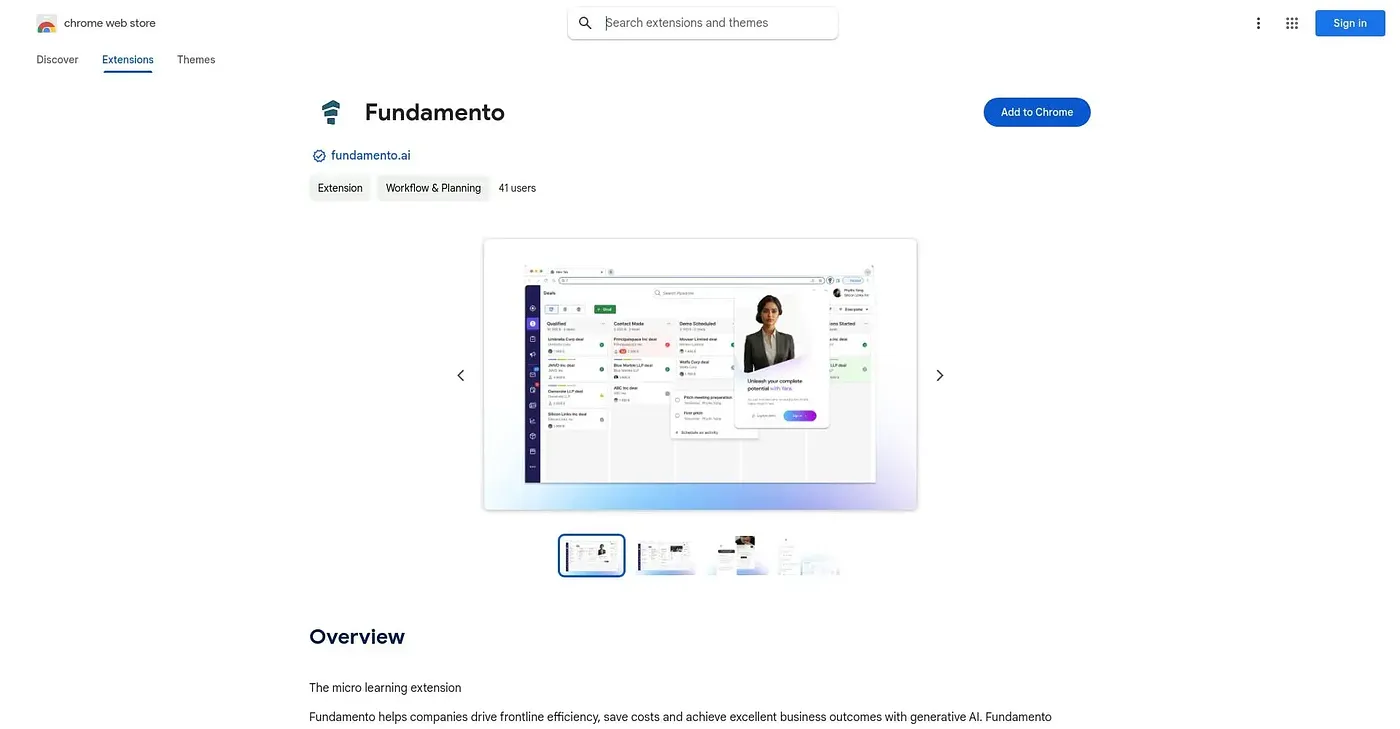Screenshot of Fundamento Chrome Extension