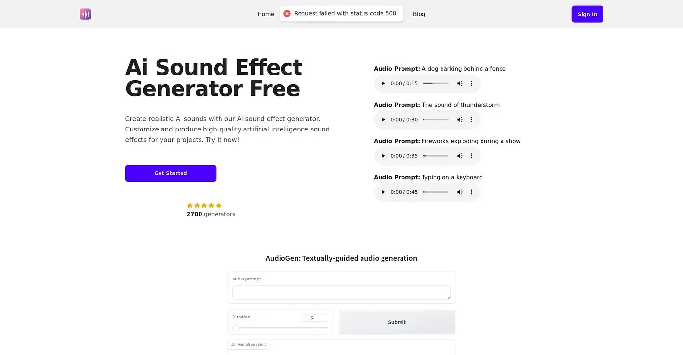 Screenshot of AI Sound Effect Generator