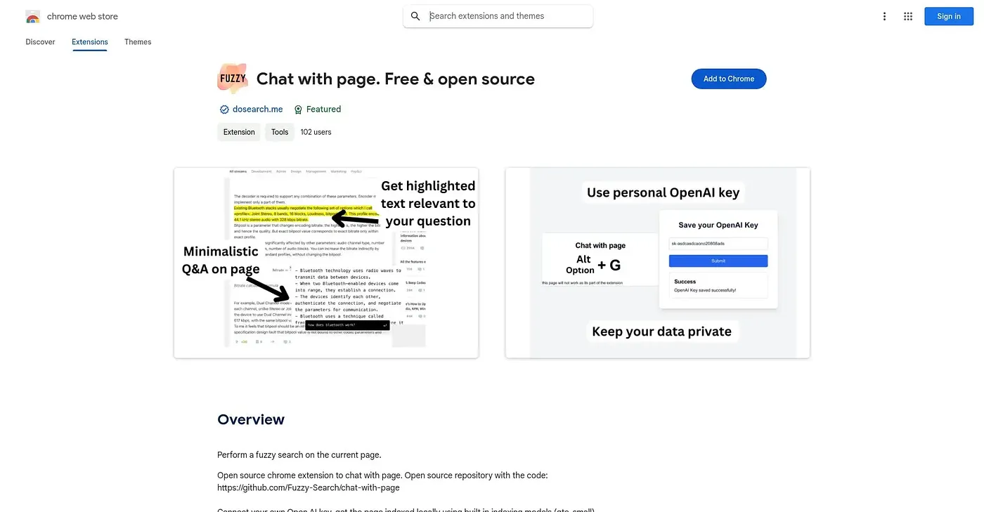 Screenshot of Fuzzy Search Chrome Extension