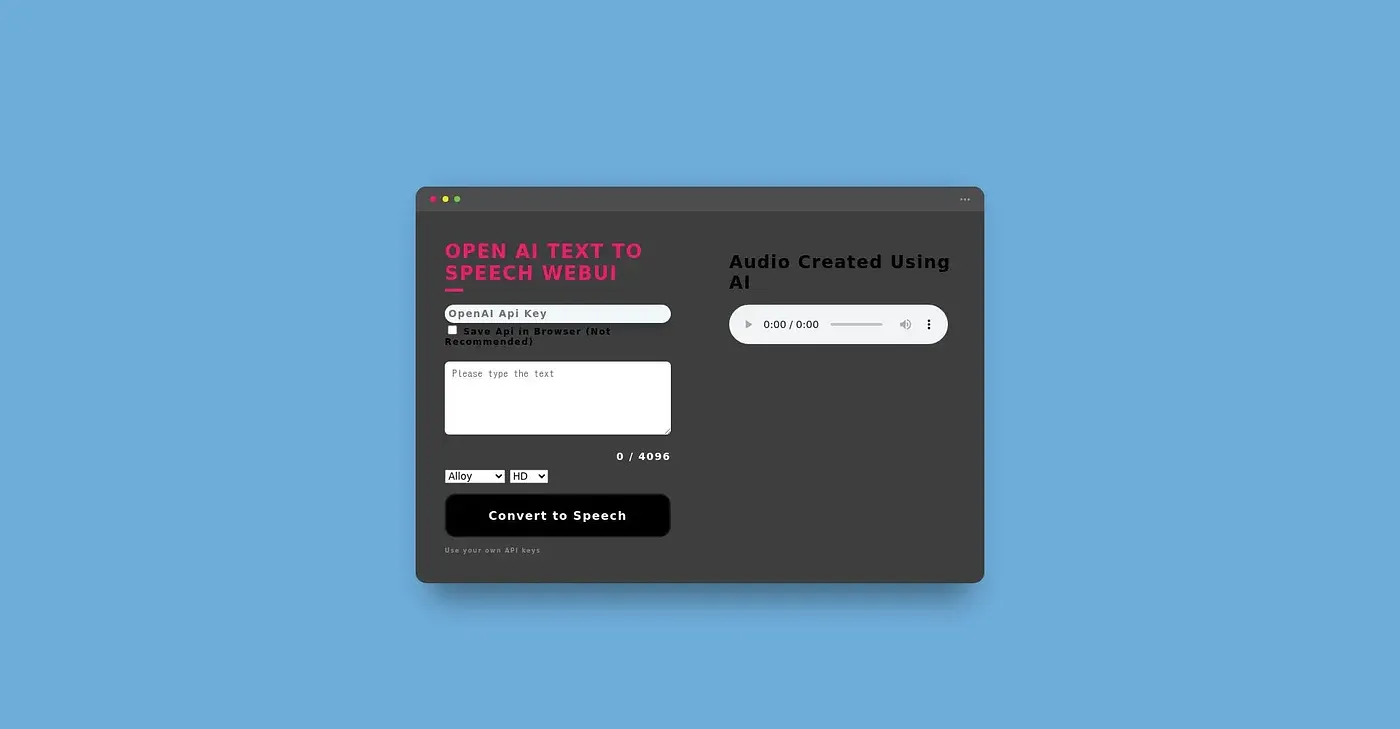 Screenshot of AI Speech Web UI
