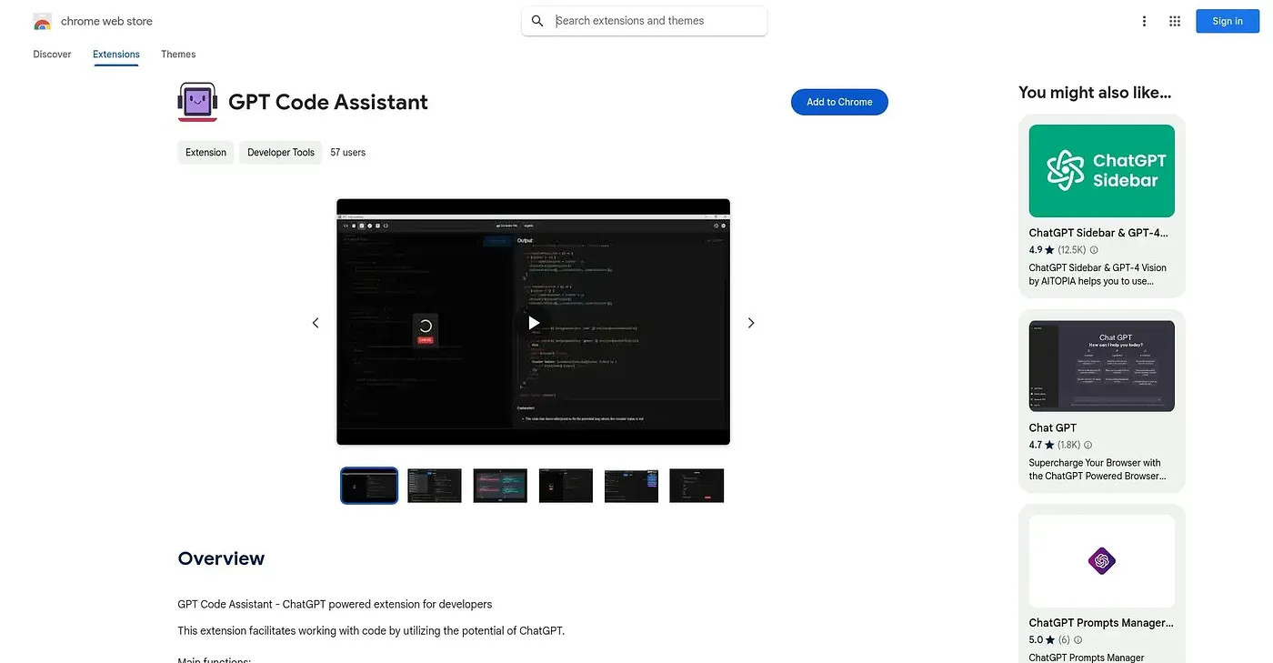 Screenshot of GPT Code Assistant - Chrome Extension