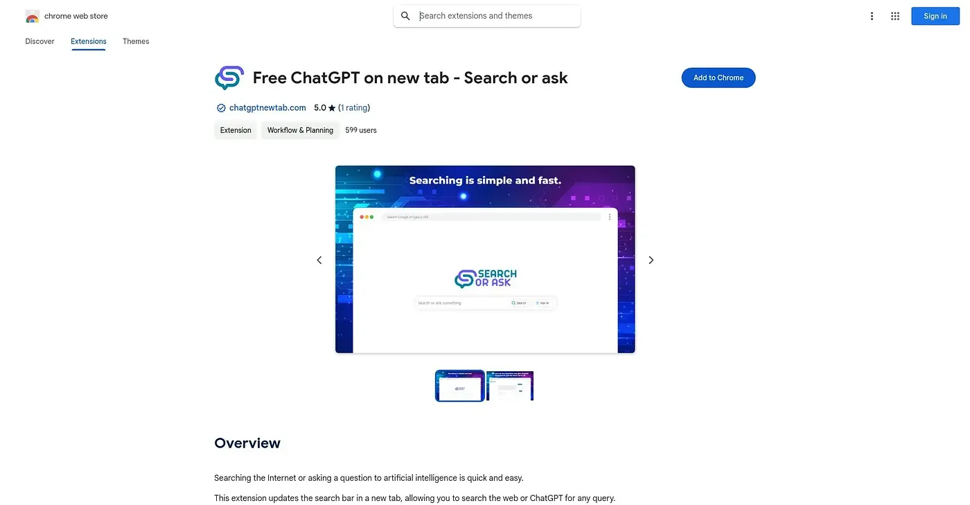 Screenshot of Free ChatGPT On New Tab S - Chrome Extension