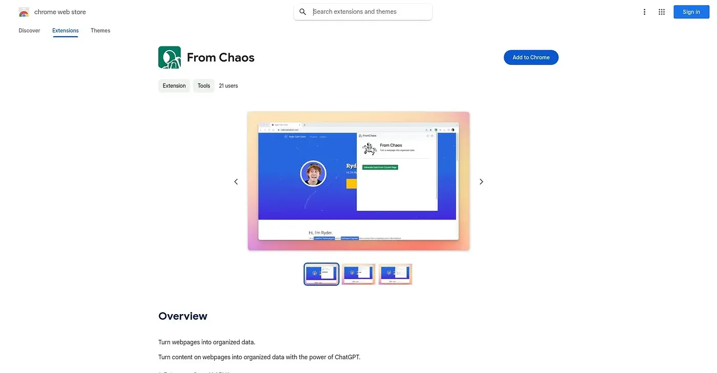 Screenshot of From Chaos Chrome Extension