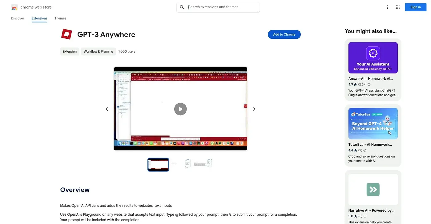 Screenshot of GPT-3 Anywhere