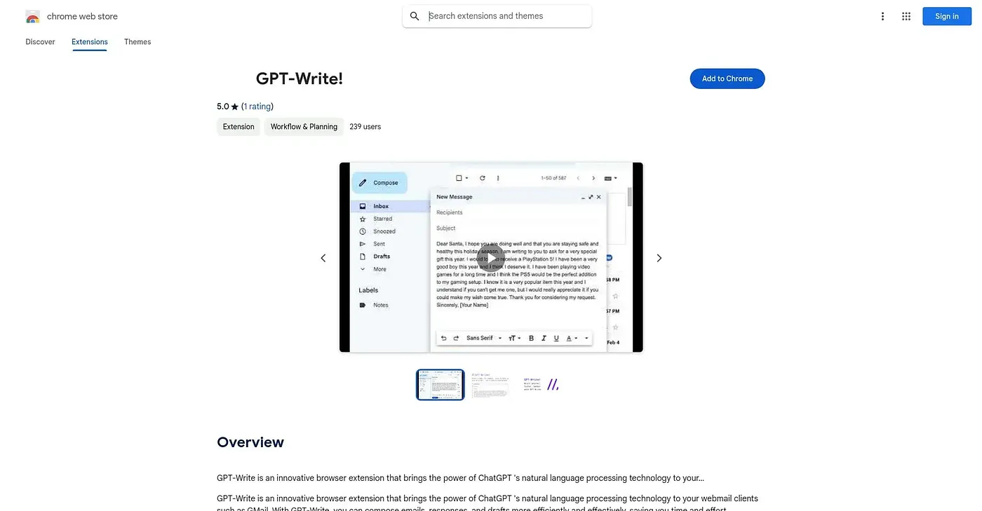 Screenshot of GPT-Write Chrome Extension
