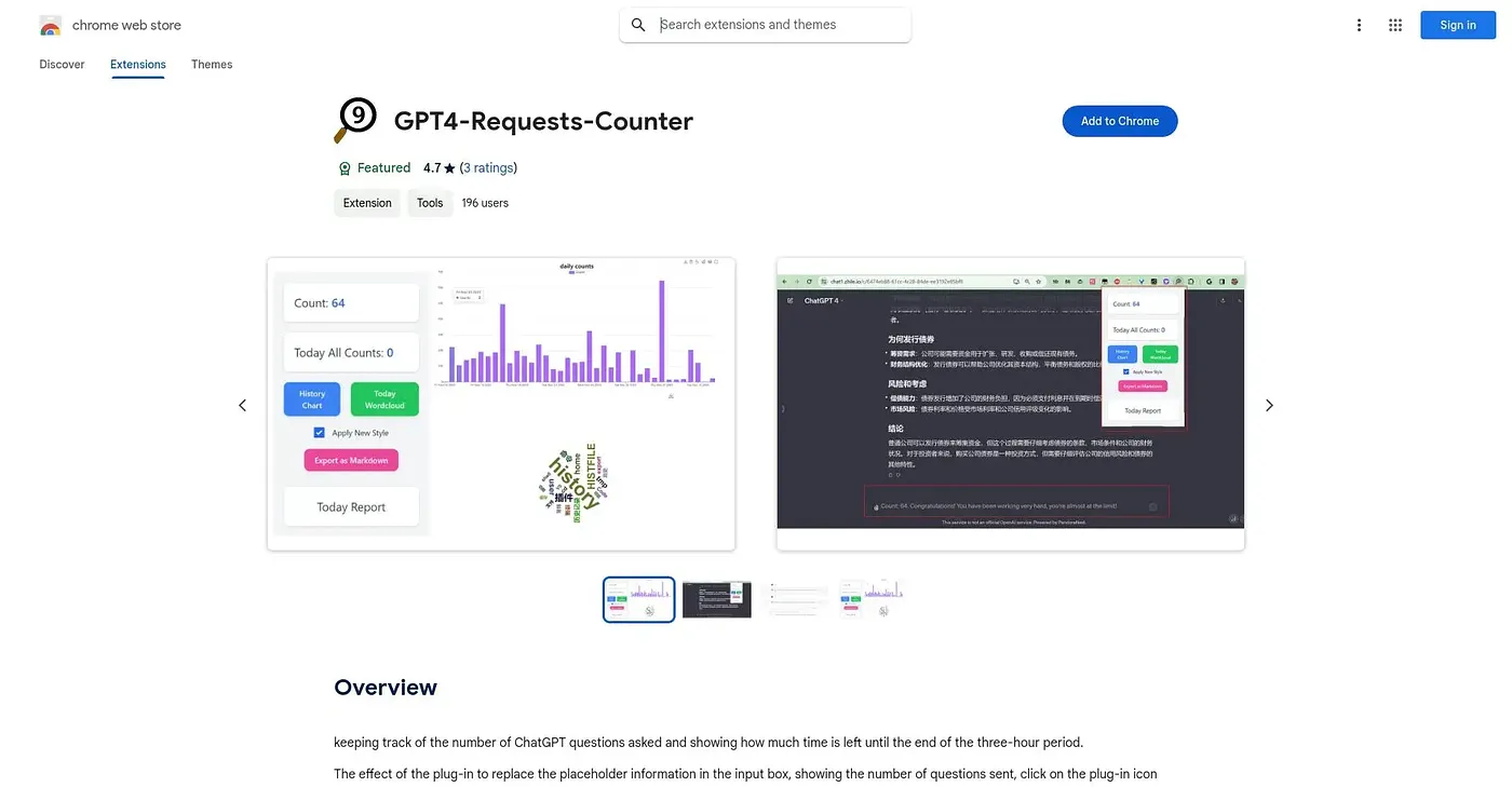 Screenshot of GPT4 Requests Counter Chrome Extension