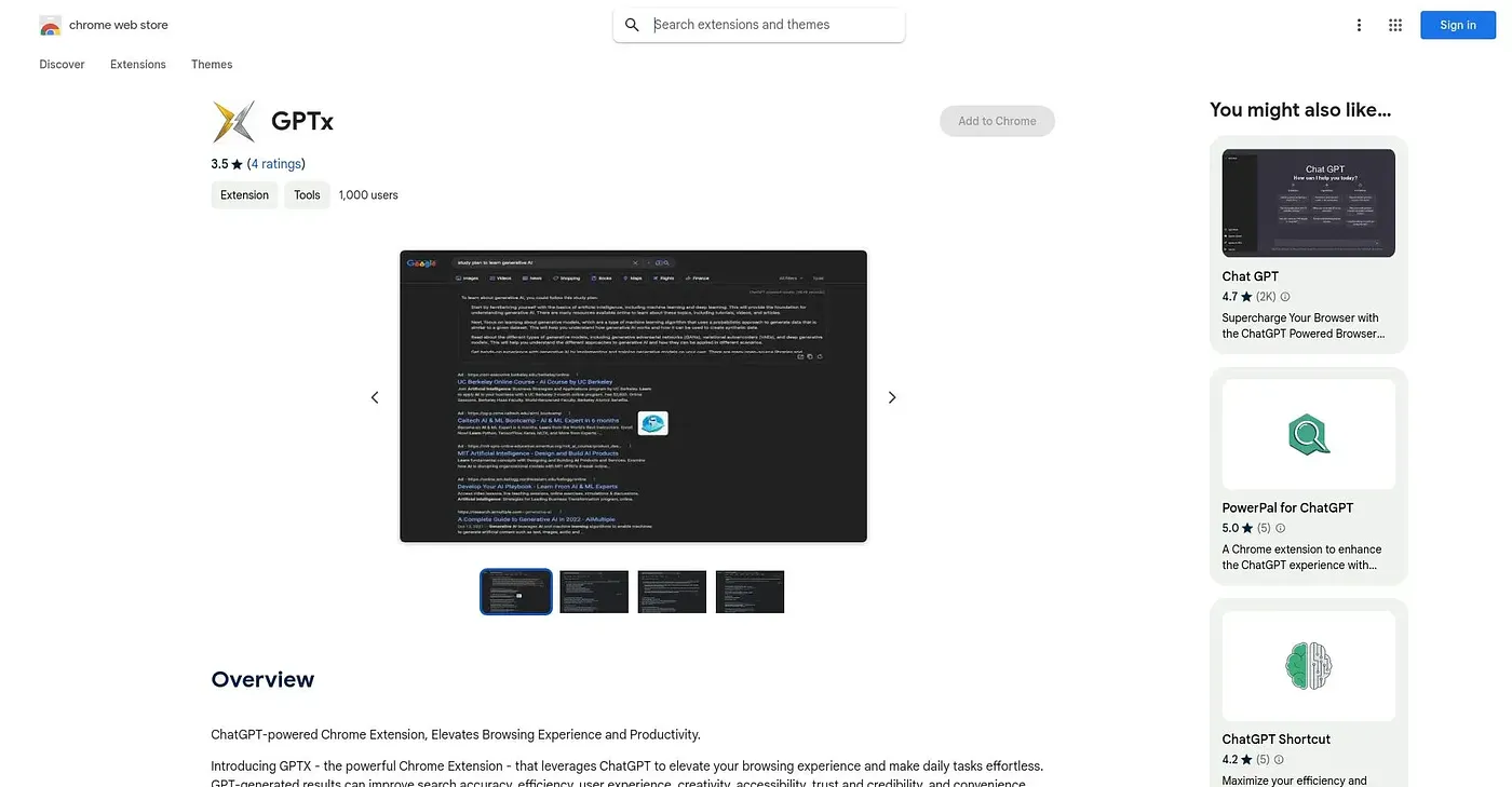 Screenshot of GPTX Chrome Extension