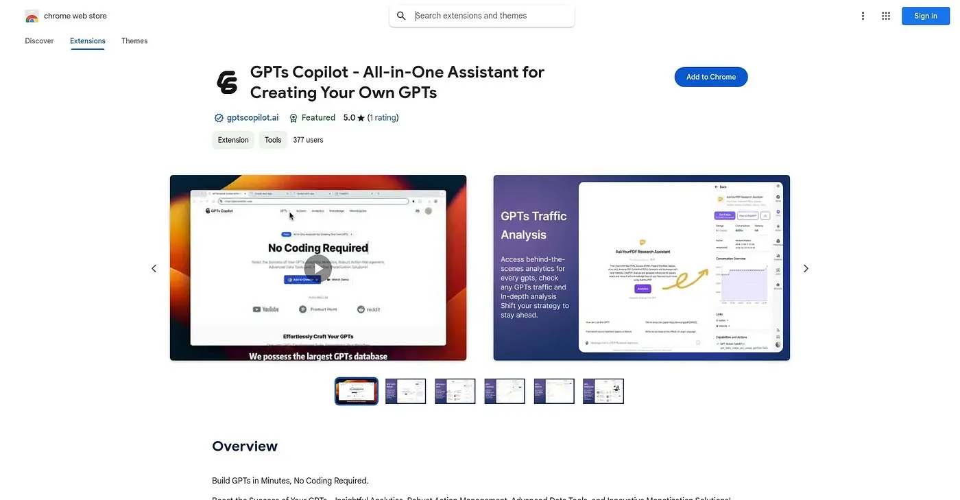 Screenshot of GPTs Copilot Chrome Extension