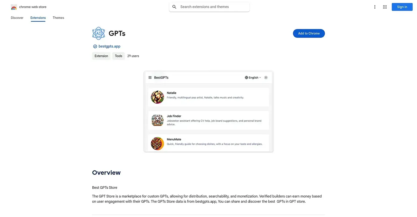 Screenshot of GPTs Extension