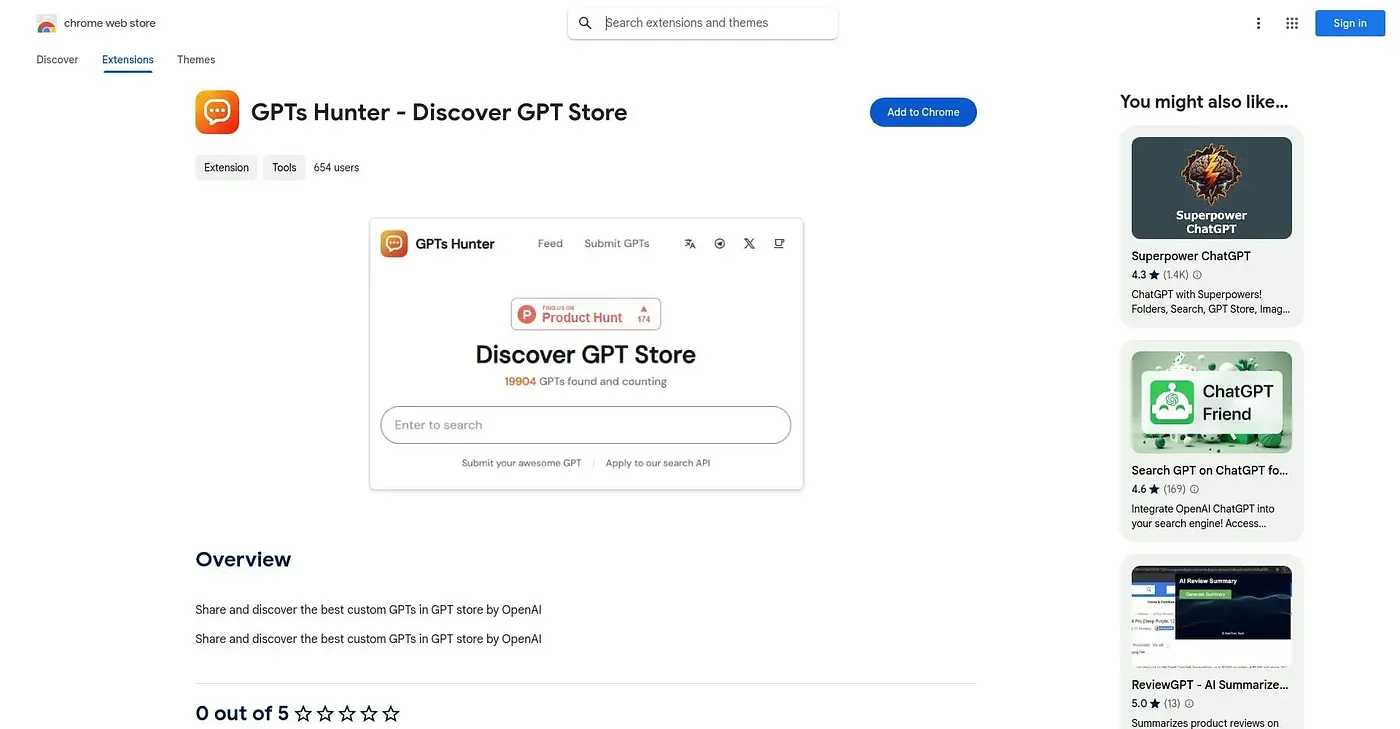 Screenshot of GPTs Hunter Extension