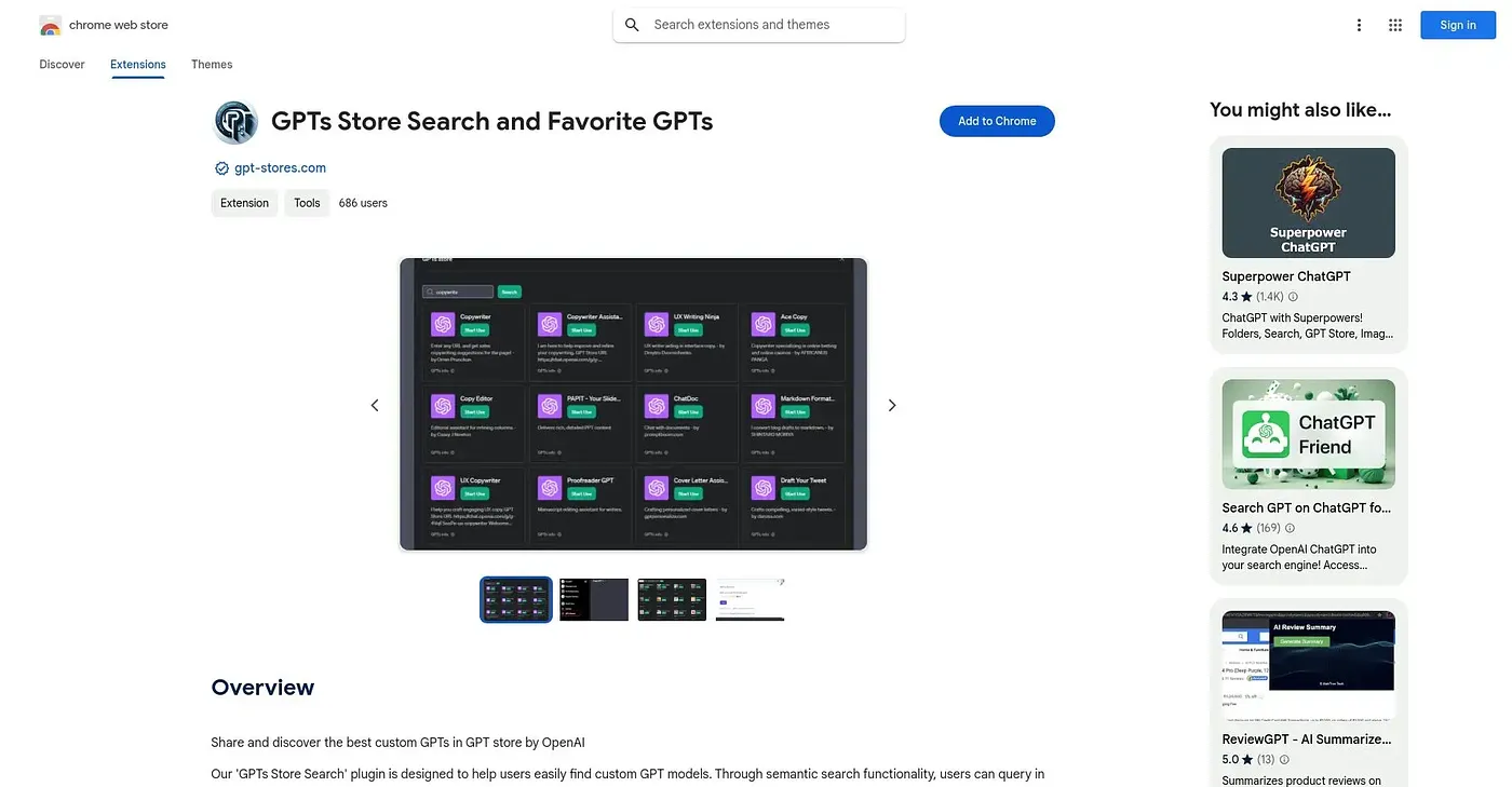 Screenshot of GPTs Store Search and Fav Extension
