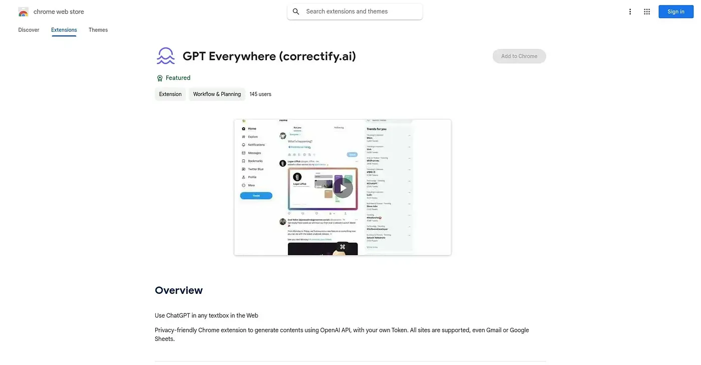 Screenshot of GPT Everywhere Correctify Chrome Extension