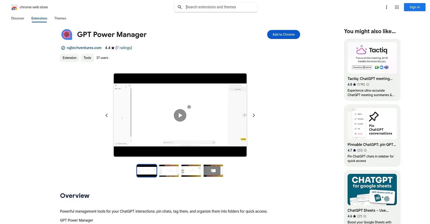 Screenshot of GPT Power Manager - Chrome Extension