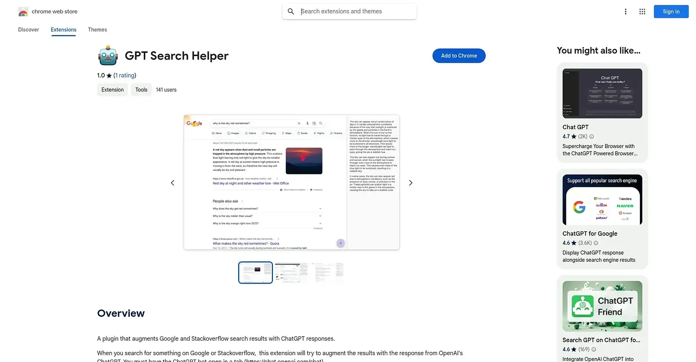 Screenshot of GPT Search Helper Extension