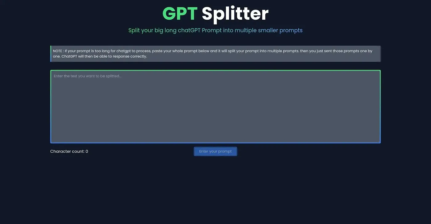Screenshot of GPT Splitter