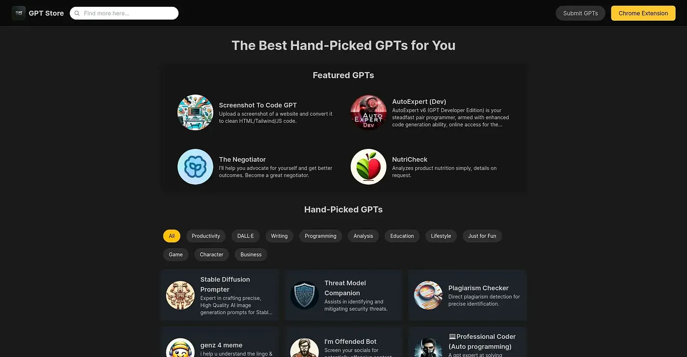 Screenshot of GPT Store