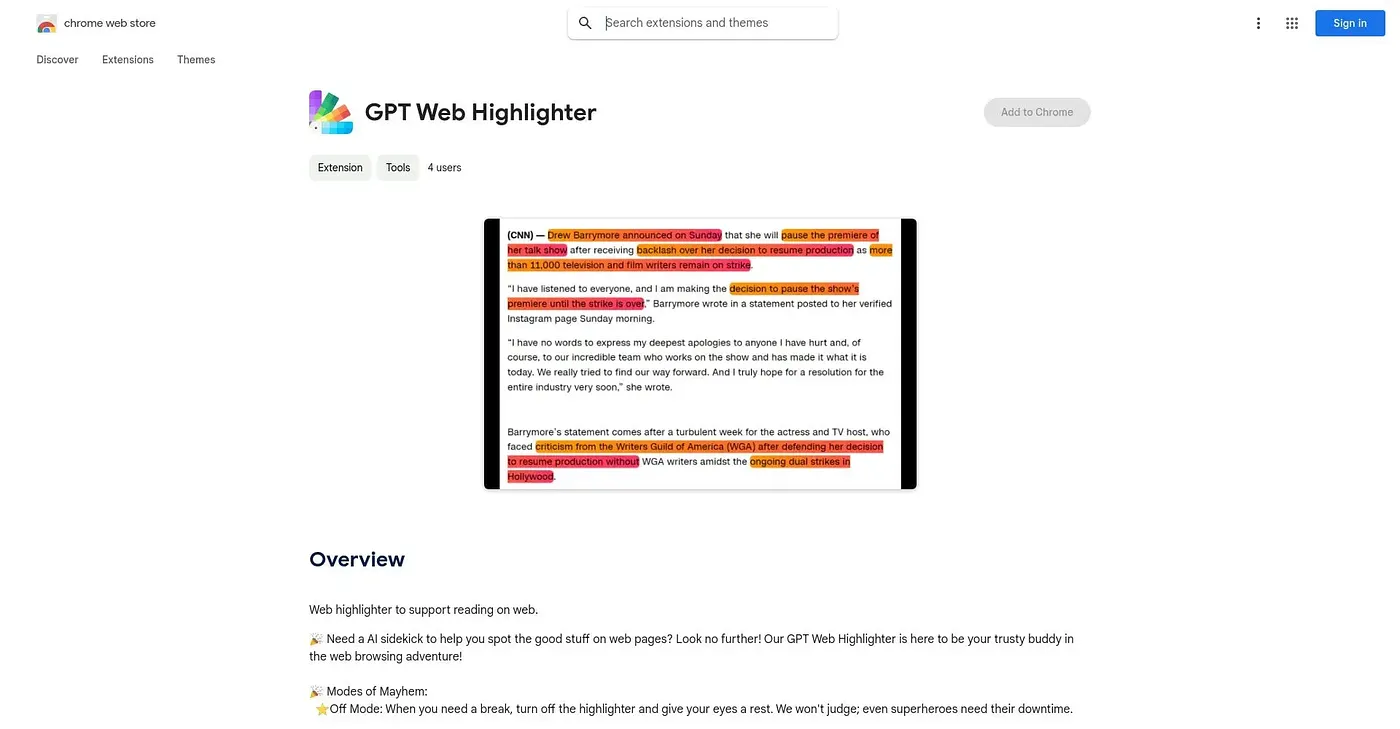 Screenshot of GPT Web Highlighter Chrome Extension