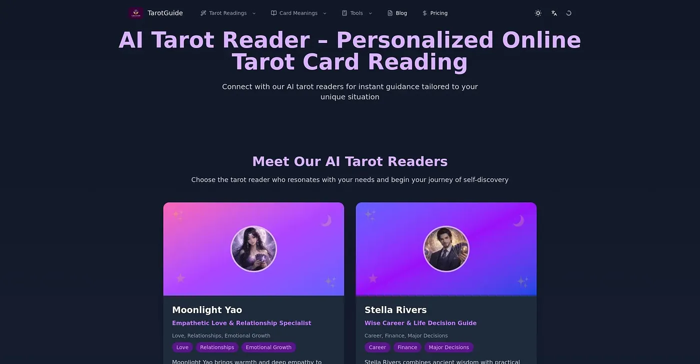 Screenshot of AI TAROT READER