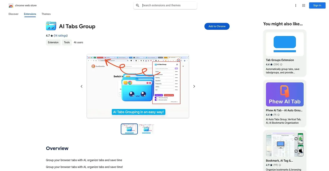 Screenshot of AI Tabs Group Extension