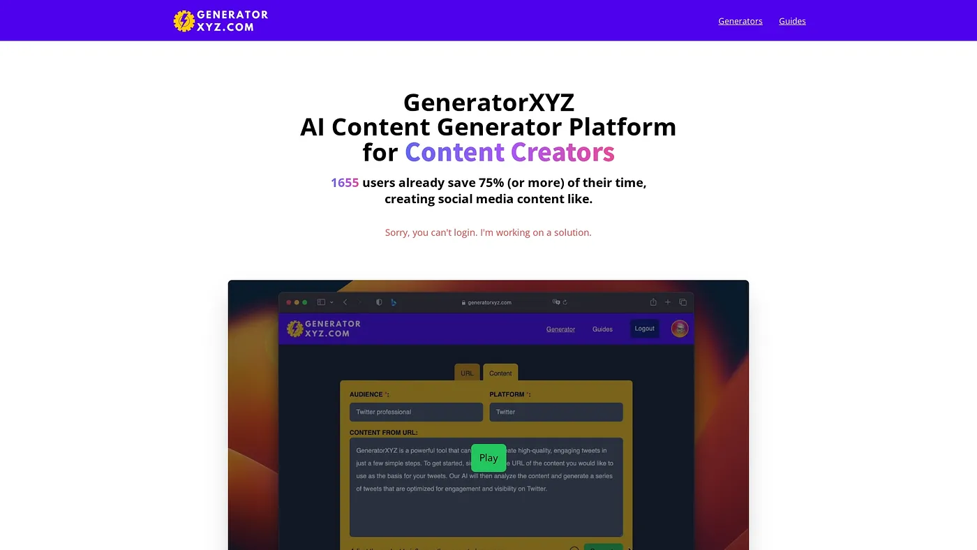 Screenshot of GeneratorXYZ