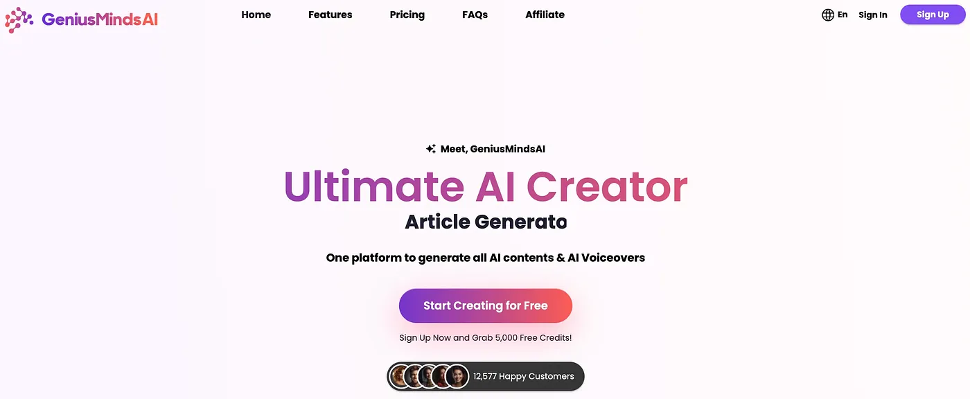 Screenshot of Genius Minds AI