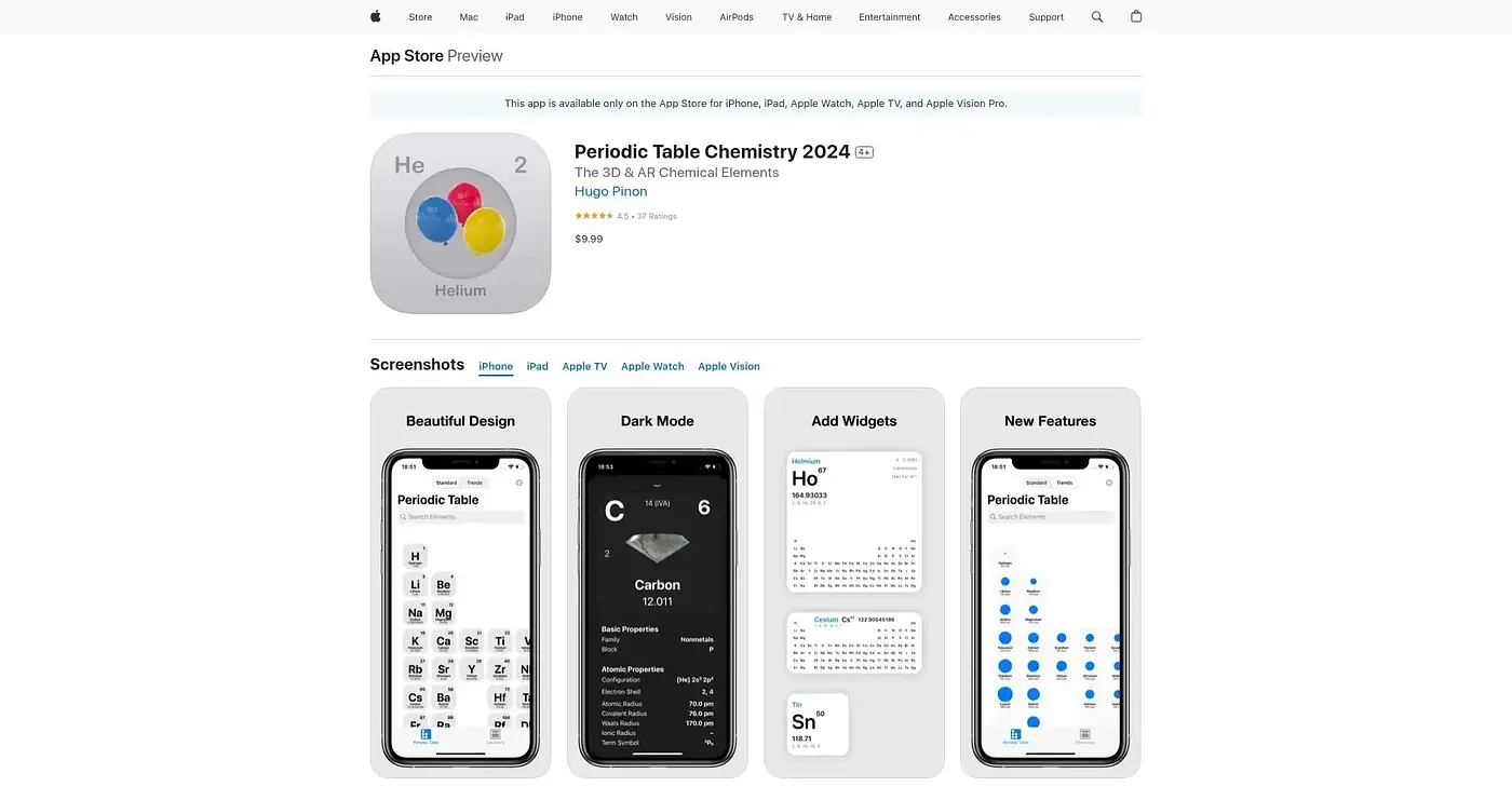Screenshot of 3D Periodic Table