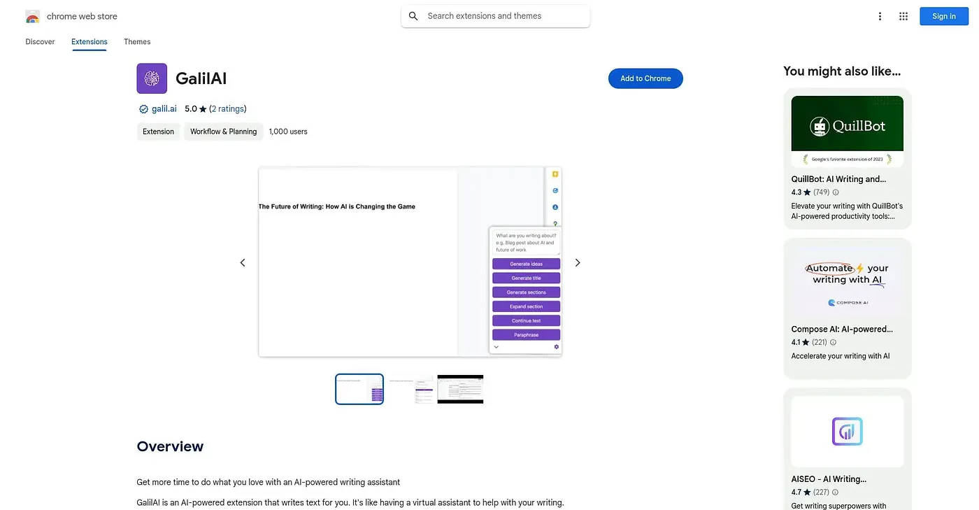 Screenshot of Galilai Chrome Extension