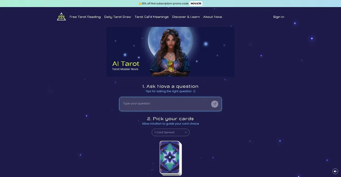Screenshot of AI TAROT NOVA