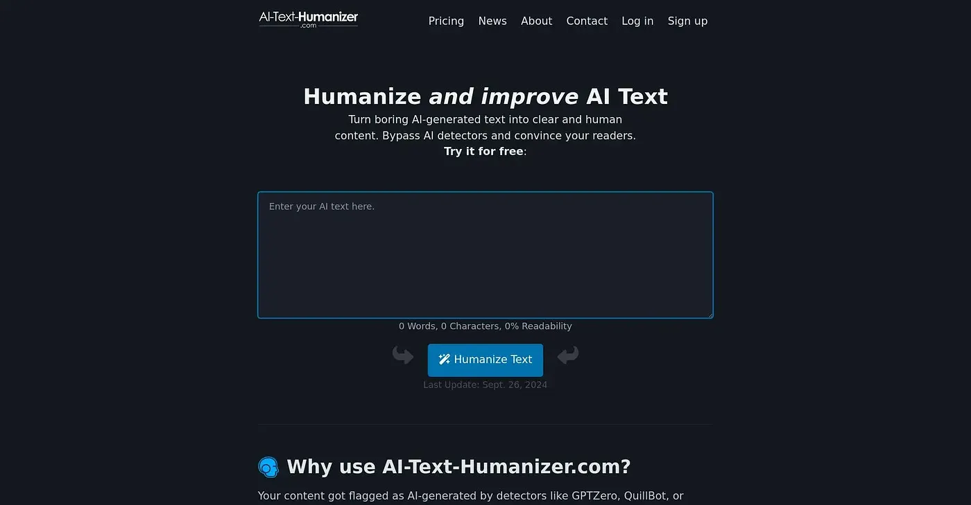 Screenshot of AI Text Humanizer