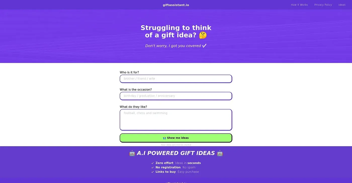 Screenshot of Gift Assistant
