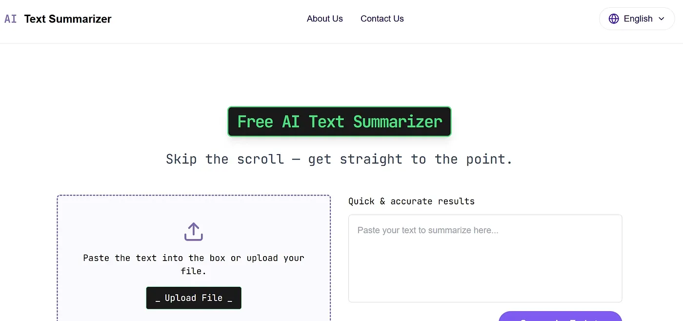 Screenshot of AI Text Summarizer