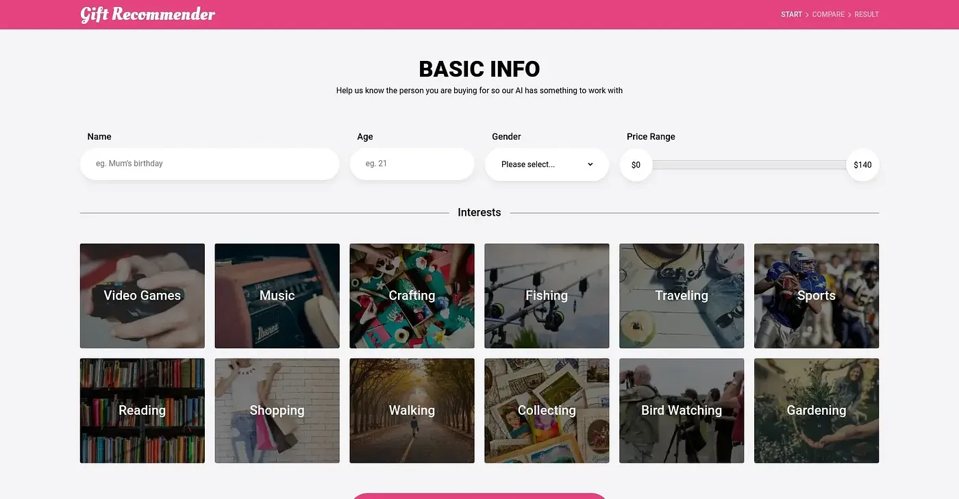 Screenshot of Gift Recommender