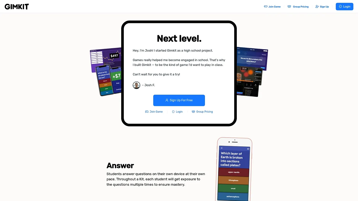 Screenshot of Gimkit