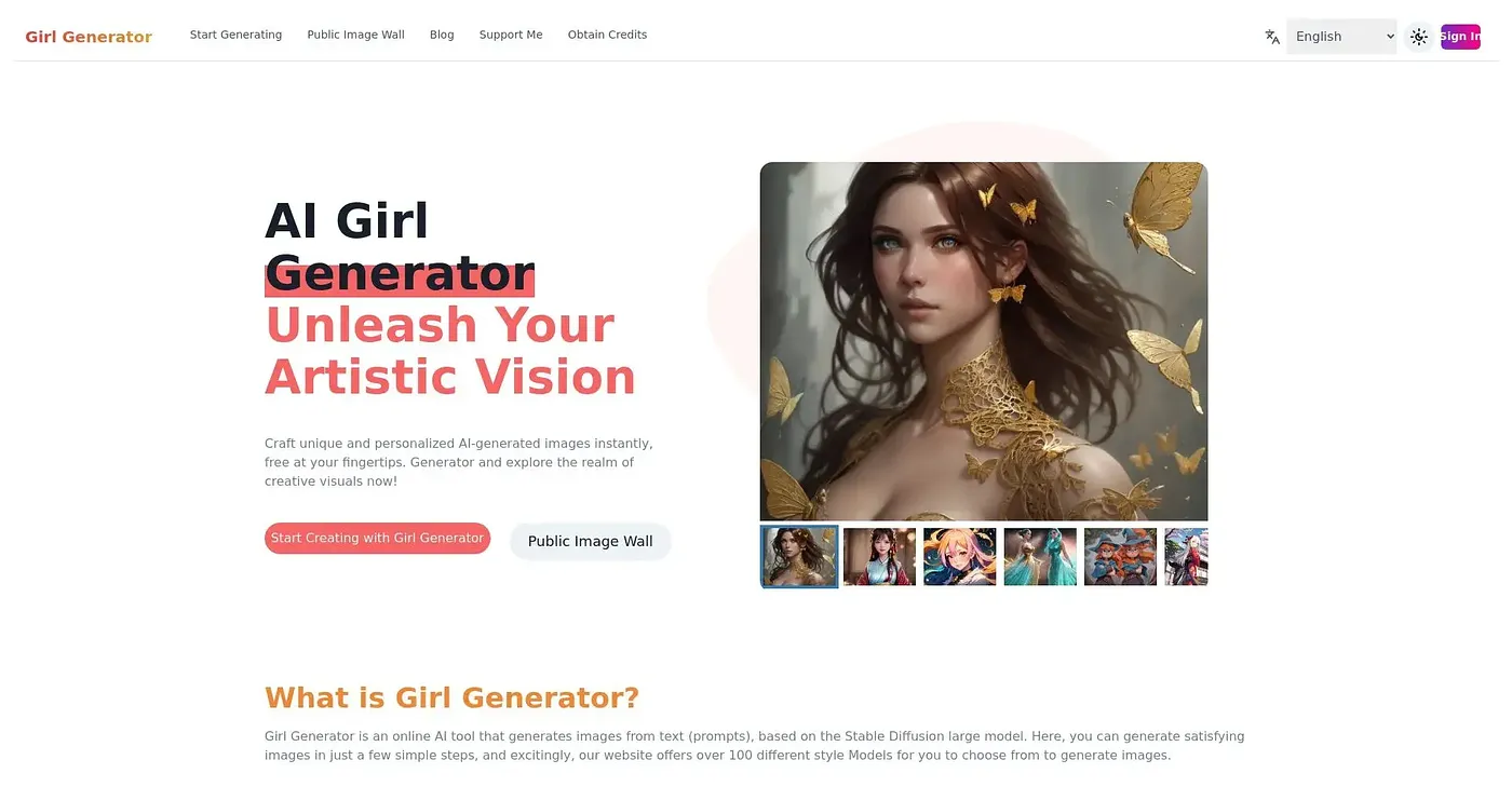 Screenshot of Girl Generator