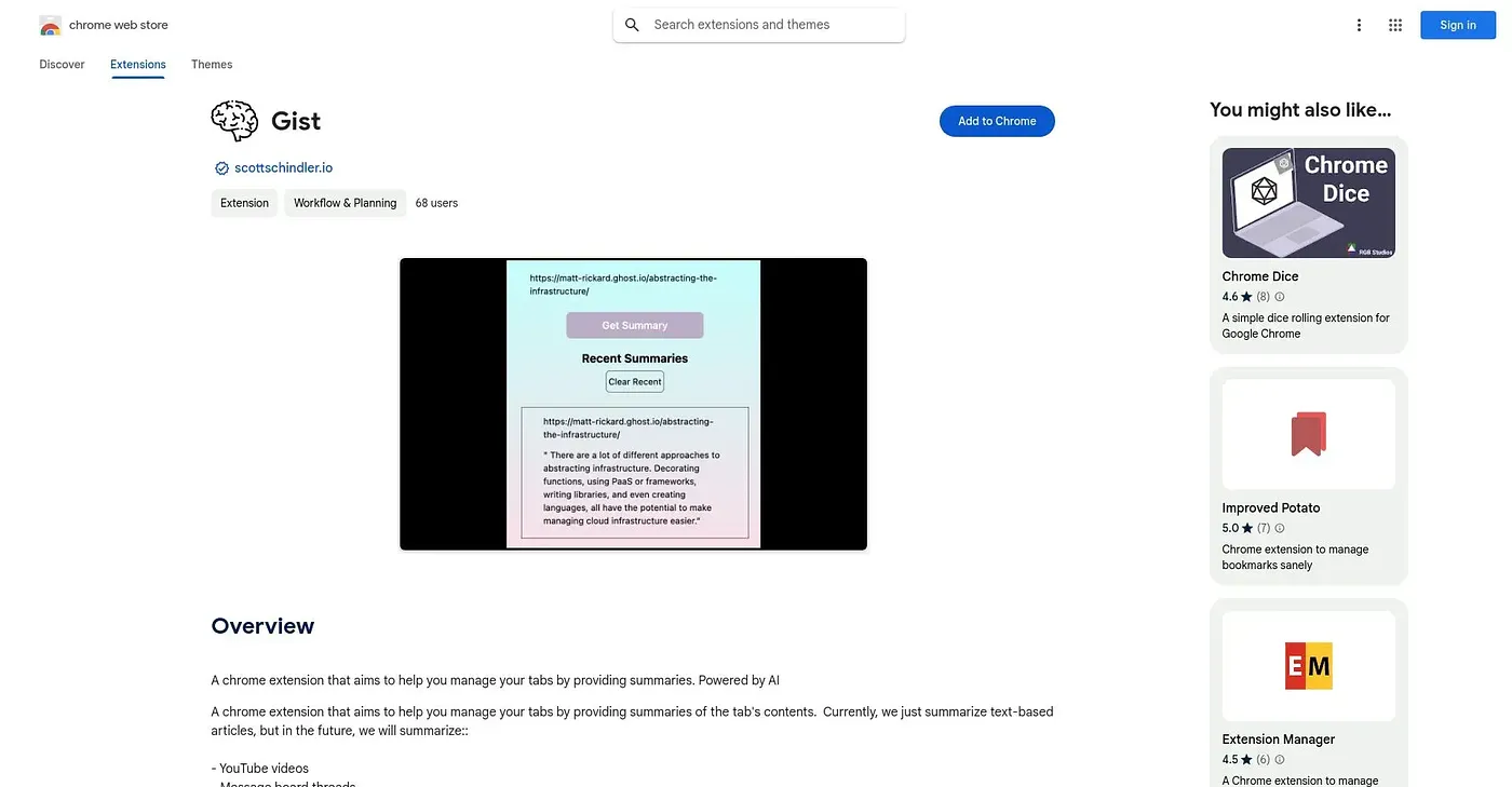 Screenshot of Gist Extension