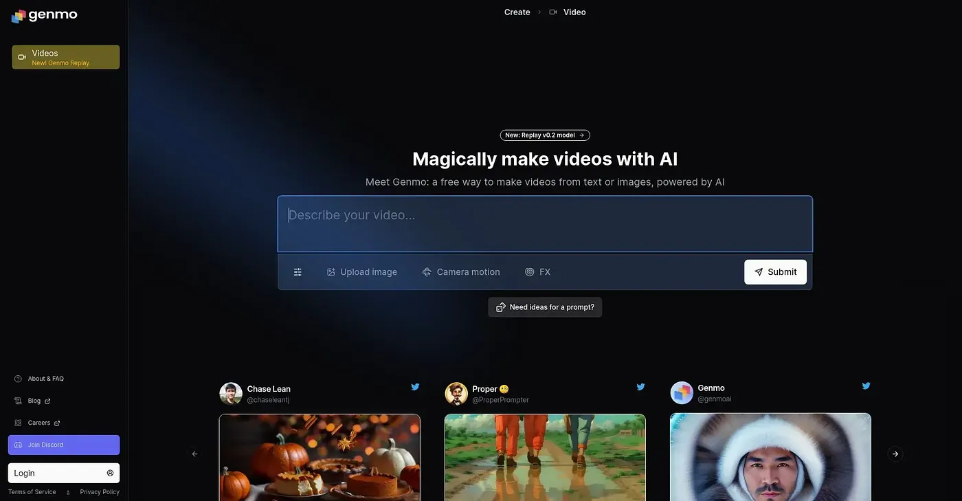 Screenshot of Genmo AI