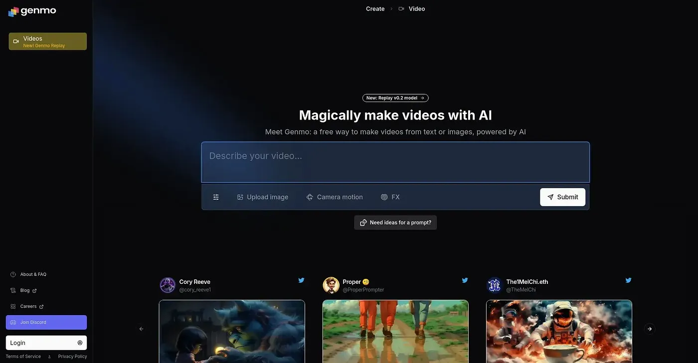 Screenshot of Genmo AI