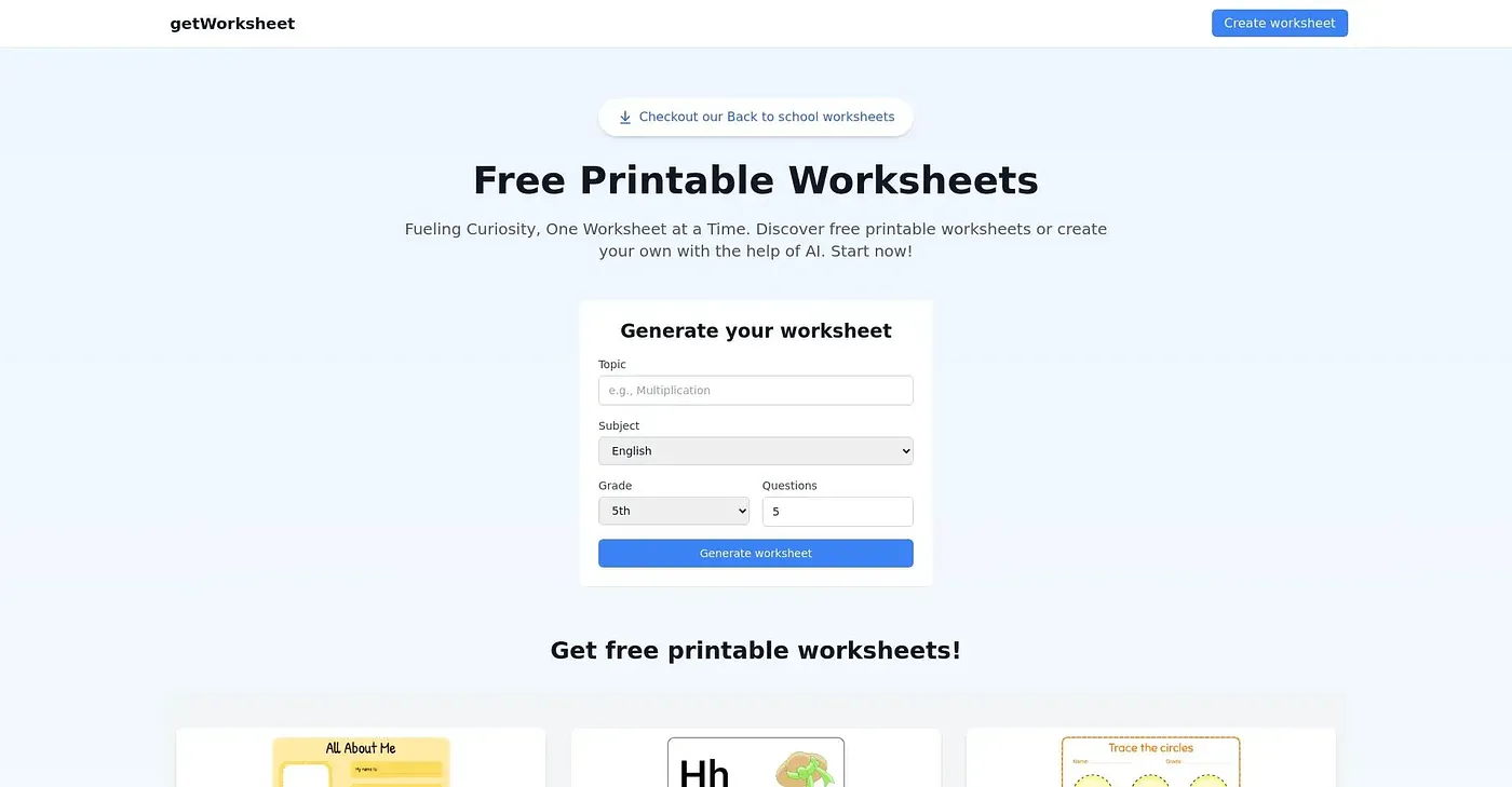 Screenshot of Get Worksheet