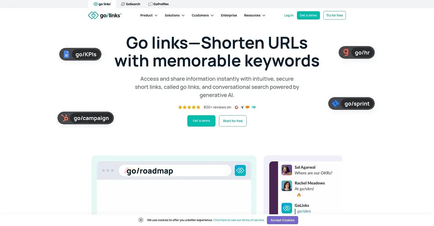Screenshot of GoLinks