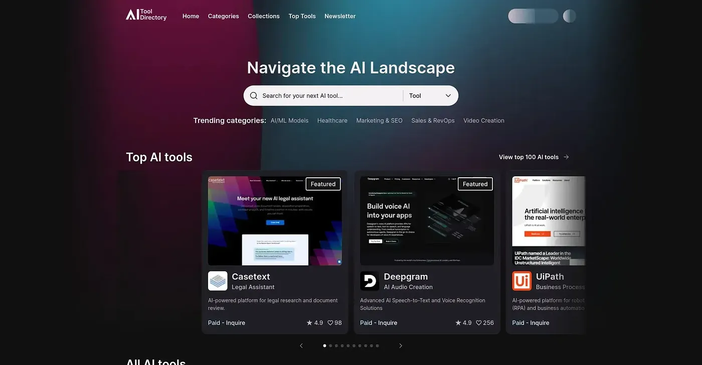 Screenshot of AI Tools Directory